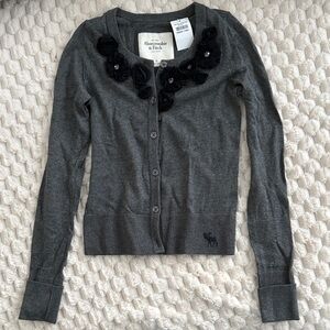Abercrombie & Fitch Charcoal Cardigan with Floral Accents